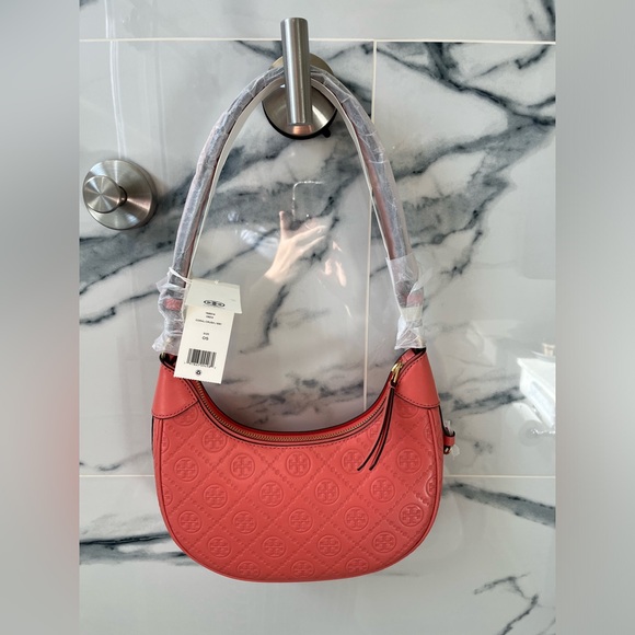 Tory Burch Pink and Brown Shoulder Bag with Embossed Design - Picture 4 of 9